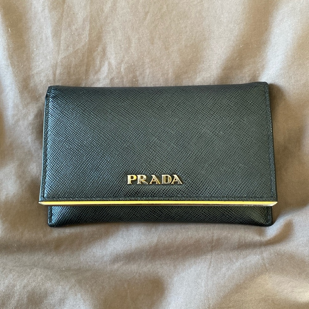 Prada Saffiano Leather Bar-Flap French Wallet card holder 2 slots designer bag - Picture 2 of 7